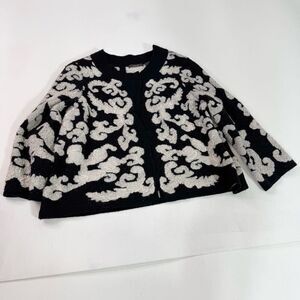 Heather B Sweater Womens XL Black Wool Blend Artsy Cardigan Open Front Snap Top